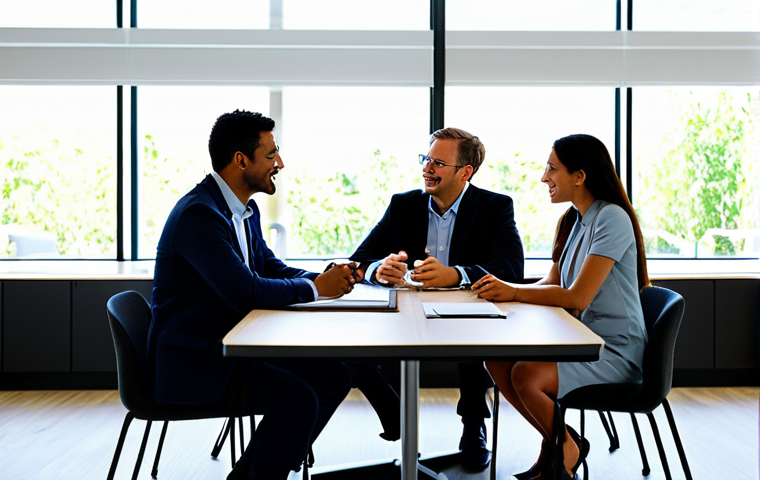 A diverse team of four professionals, including a scientist, an engineer, a social scientist, and a tech specialist, fully clothed in professional business attire and modest clothing, seated around a large, modern conference table in a sunlit, open-plan office. They are actively engaged in a lively discussion, brainstorming innovative ideas with a sense of synergy and shared purpose. Perfect anatomy, correct proportions, natural pose, well-formed hands, proper finger count, natural body proportions, professional photography, high quality, realistic, safe for work, appropriate content, fully clothed, professional, modest, family-friendly.