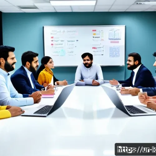 학제간 연구에서의 효과적인 피드백 방법 - A diverse research team in a modern office environment, engaged in a collaborative meeting around a ...